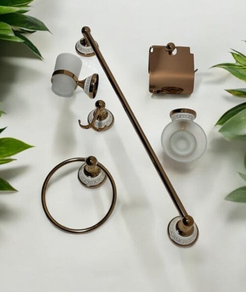 ACCESORIOS BAÑO ORO ROSA PORCELANA